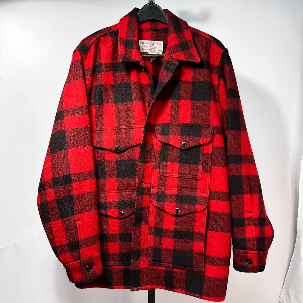 VTG Filson Mackinaw Wool Cruiser Red/Black Buffalo Plaid Hunting Coat